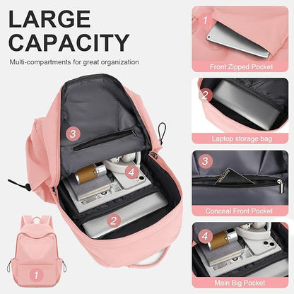 YGR Laptop Backpack for Women and Men, Waterproof Lightweight Travel Daily Rucksack Casual 15.6 inches Computer Bags for College, Pink