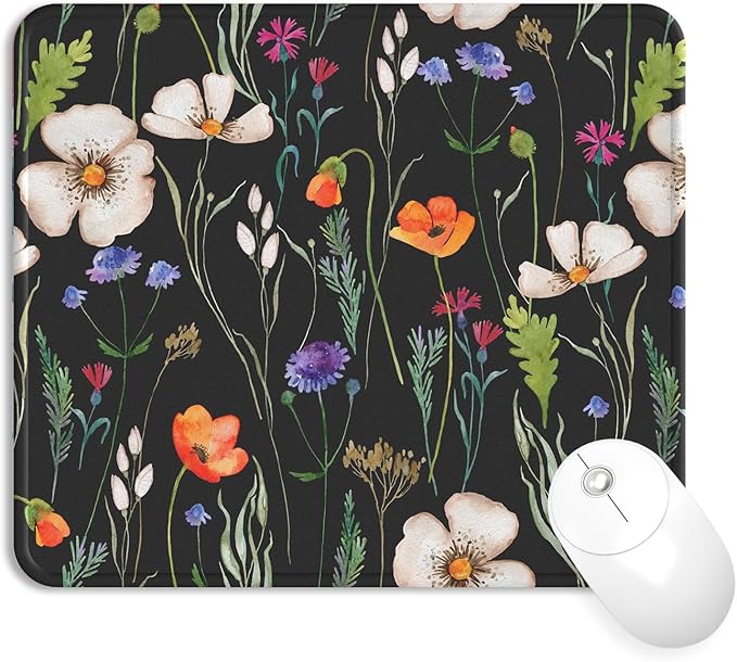 eulps Mouse Pad with Stitched Edge, Multiple Patterns Computer Mouse Pads with Non-Slip Rubber Base, Washable Cloth Mousepad, for Gaming, Laptop, PC (Wildflower Night)