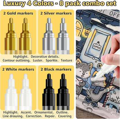 SFAIH Paint Markers Pens - 4 Colors 8 Pack Ultra-High Coverage Acrylic Paint Pens for Rock, Paper, Wood, Fabric, Glass, Metal, Ceramic, Painting, DIY Art Projects, Crafts, Large Capacity Permanent Ink