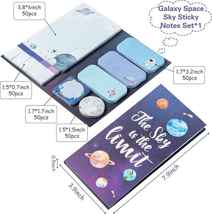 The Sky is The Limit Sticky Notes Set, 550 Sheets, Outer Space Galaxy Planet Pattern Self-Stick Notes Pads Divider Tabs Bundle Writing Memo Pads Back to School Office Supplies Small Gift
