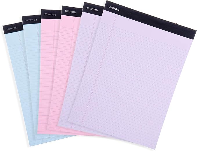 Mintra Office Legal Pads, ((xBasic, 8.5in x 11in, Narrow (Pastel), 36pk (6-6pks)), Narrow Ruled, 50 Sheets per Notepad, Micro perforated Writing Pad, Notebook Paper for School, College, Office, Work