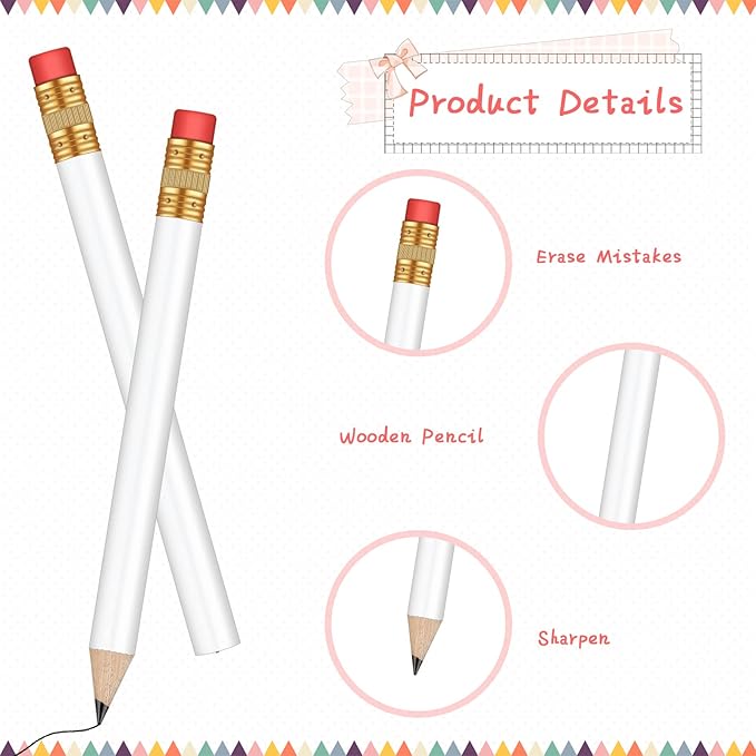 Chivao 288 Pieces Golf Mini Pencils Bulk with Eraser #2 HB Golf Short Pre Sharpened Pencils for Party Favors Office Supplies 4 Inch(White)