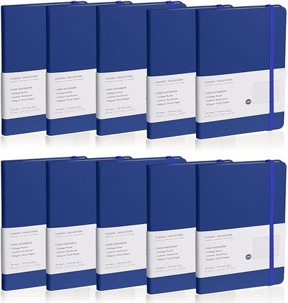 Lined Journal Notebook, 10Pack(Blue), 160 Pages, Medium 5.7 inches x 8 inches - 100 gsm Thick Paper, Hardcover