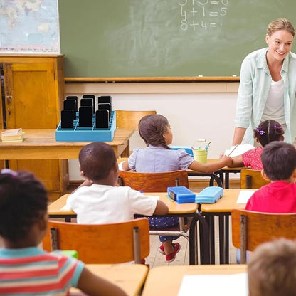 Wooden 36-Grid Cell Phones Storage Box Desktop Mobile Phone Holder Organizer for Office School Classroom (36-Grid Blue)