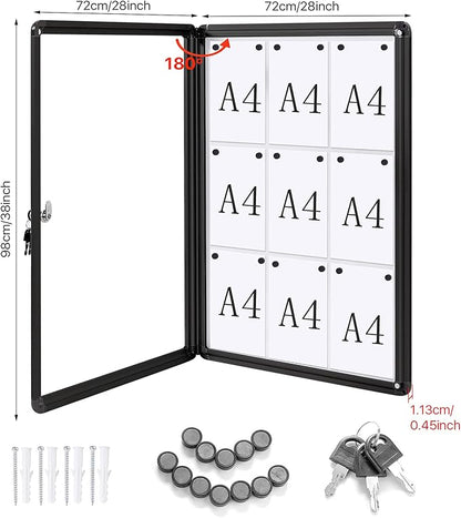 SWANCROWN Enclosed Bulletin Boards Magnetic Glass Covered Notice Information Cabinet with Aluminum Frame 38x28inch (9xA4)