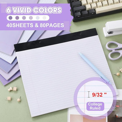Lincia 6 Pcs 11" x 9.5" Legal Pads College Ruled Notepad Landscape Notebook Horizontal Lined Notebook 80 Gsm Assorted Colors Paper Pastel Writing Pads for School Office, 40 Sheet (Gradient Purple)