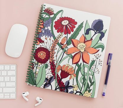Steel Mill & Co Cute Large Spiral Notebook College Ruled, 11" x 9.5" with Durable Hardcover and 160 Lined Pages, Garden Floral