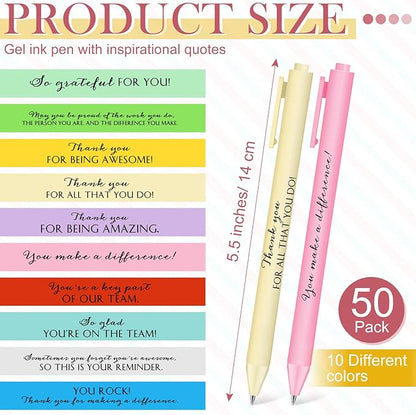 50 Pcs Gel Ink Pens Motivational Inspirational Quote Pen Retractable Rolling Ball Smooth Writing for Coworkers Supplies Office Home(Fresh Color,Thankful)
