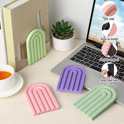 Harloon 4 Pieces Boho Arch Wood Bookends Rainbow Arch Back to School Gift Ideas Non Skid Bookend Decorative Wooden Book Stand Book Stoppers for Books Movies CDs(Pastel Color)