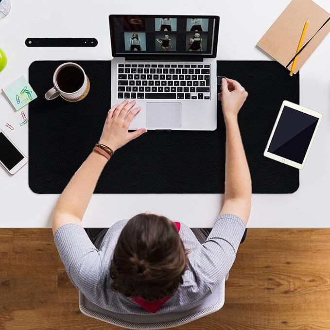 ‎Boutilon Leather Desk Pad 35"x 17" Non-Slip Mouse Pad,Office Desk Mat,Waterprooft PU Leather Desk Blotter,Desk Pad Protector,Desk Writing Pad for Home Office Decor (L-Black,35"x 17")