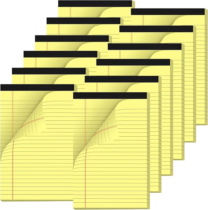 12 Pack Note Pads 5x8 Inch Small Yellow Legal Pads 5x8 In 50 Sheets Notepad College Ruled Small Writing Pads Perforated Pages Paper Pads 80GSM Recycled Paper Notepads for Home, Office, or School
