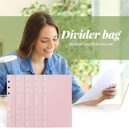 A6 Binder Pockets with No Zipper, Koqye Pink 10 Pcs Plastic Zipless Budget Envelopes, Two Pockets Frosted Cash Envelopes Money Bag for Budgeting, Cash Stuffing