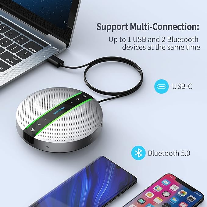 SP300 Bluetooth Speakerphone 360º Voice Pickup 6 AI Echo & Noise Canceling Microphones, 18H Call Time, Bluetooth 5.0/USB C/Dongle Compatible with Leading Platforms, Home Office