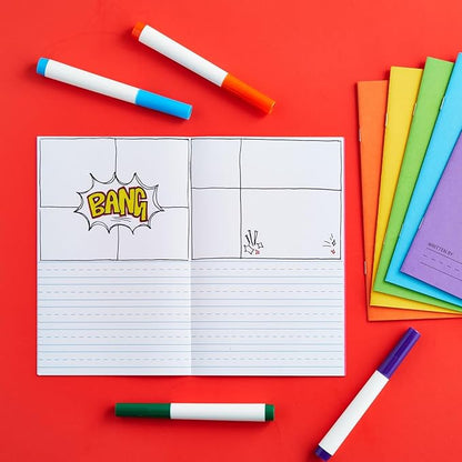 Bright Creations 6 Pack of Blank Books for Kids to Write Stories, Make your Own Comic, Journal, or Book, Paperback (6 Colors, 12 Sheets/24 Pages, 5.5x8.5 in)