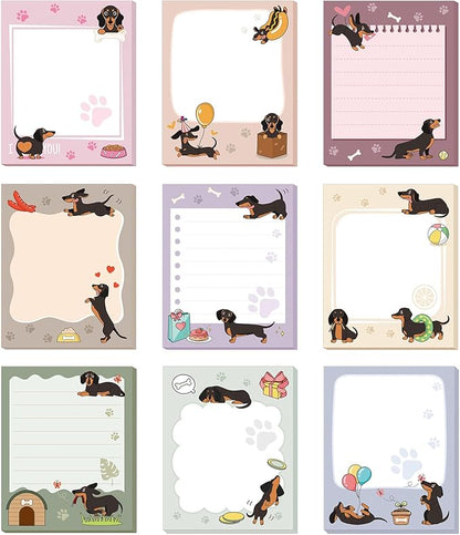 Sabary 9 Pads Sticky Notes 3.15 x 3.94 Inches Cute Self Sticky Note Pads Colored Adhesive Notepad for Memo Reminder Journal Studying Office Home Gift(Dachshund)