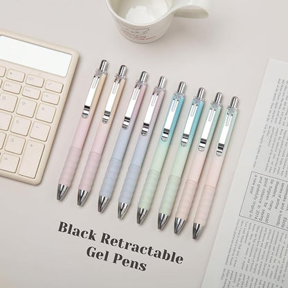 Gel Pens Medium Point 0.7mm Black Ink Gel Pen Retractable Cute Pens for Smooth Writing School Office Supplies, Pack of 12