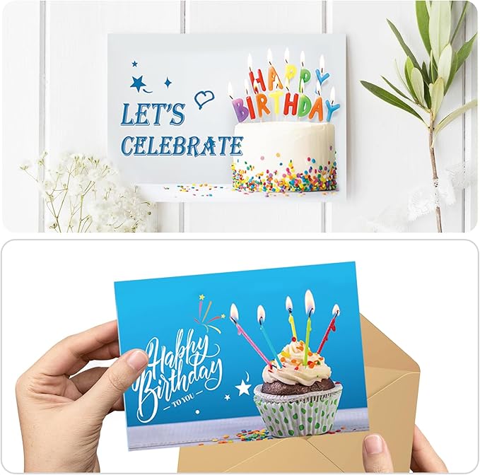 100 Happy Birthday Cards with Envelopes, 20 Unique Designs, Birthday Cards Bulk with Short Generic Message Inside, 4x6 inches, Assorted Birthday Cards Assortment for Business, Office and Personal