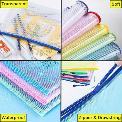AUSTARK 20 Pcs Zipper File Bags, Plastic Mesh Pouch, Board Game Storage Bag, Waterproof Bags for Office School (B6 Size 7.6''x5.3'', Multicolored)
