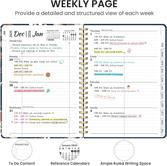 2026 Planner, Aesthetic Weekly and Monthly Planner for Women, Jan 2026 to Dec 2026, Hardcover 2026 Calendar Book with Monthly Tabs, Inner Pocket, Perfect for Office Home School - A5 (6.3" x 8.5"), Golden Flutter