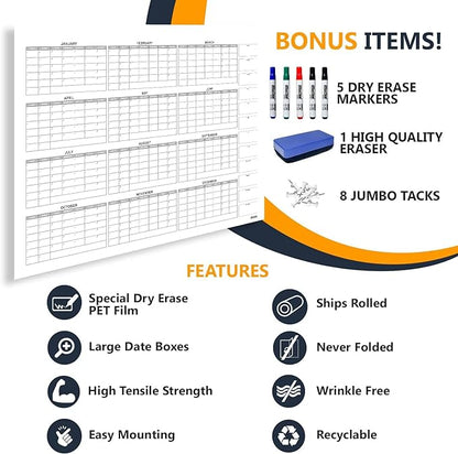 Dry Erase Laminated Super Jumbo Calendar 58"x42" white