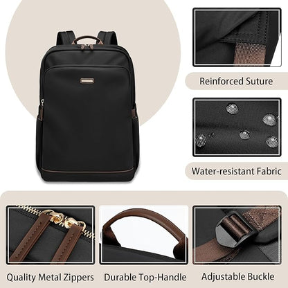 GOLF SUPAGS Laptop Backpack Purse for Women Water Resistant Teacher Nurse Bag, 15.6 Inch Work Business Travel Backpack (Black)
