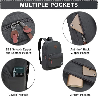 RAVUO Backpack for Men, Water Resistant Grey School Backpack Laptop Rucksack College Bookbag Daypack with Two Bottle Pockets