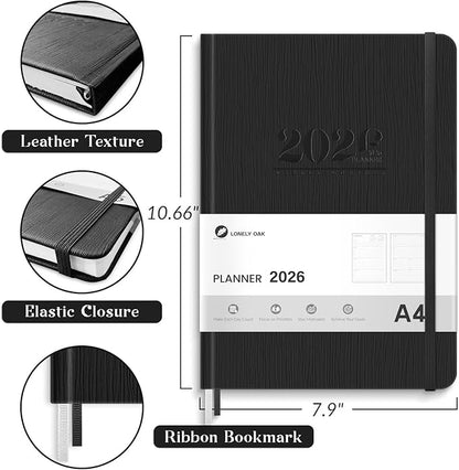 2026 Planner, Large Weekly and Monthly Planners, A4 Faux Leather Daily Calendar 2026 Planner, 12 Month Agenda from Jan. to Dec., Hardcover Habit Tracker Journal(Black)