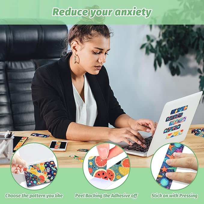 72 Pieces Anxiety Sensory Stickers with Storage Box - Calming Stickers 2 Textured Surface - Fidget Strips for Office & Classroom Desk Adult & Teen Stress (Cartoon)