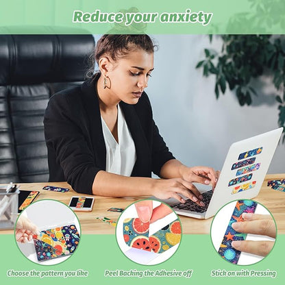72 Pieces Anxiety Sensory Stickers with Storage Box - Calming Stickers 2 Textured Surface - Fidget Strips for Office & Classroom Desk Adult & Teen Stress (Cartoon)