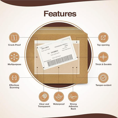 8.5x11 Shipping Label Sleeves 500 Pack Strong Adhesive Back for Secure Package Labelling, Protects Documents with Packing Slip Pouches Packing Sleeves for Mailing and Packaging -WaterProof and Durable
