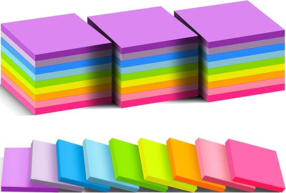 (36 Pack) Sticky Notes 3x3 in Post, 9 Bright Colors Self-Stick Note Pads it, Strong Adhesive, Easy to Post for Home, Office, Notebook