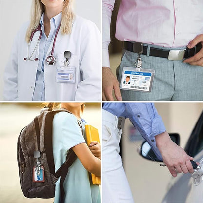 Will Well ID Badge Holder Reel with Clip and Keyring - Heavy-Duty All-Metal Casing with 23.6" UHMWPE Fiber Pull Cord for Easy Access, Holds up to 8 Keys - 2-Pack, Small Square, Glossy Black