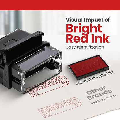 Promot Received Self Inking Rubber Stamp - Refillable Received Stamper - Business, Bookkeeping, Ordering, Accounting, Work, Office Stamps - Red Ink
