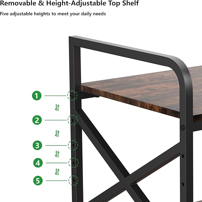 Ollieroo 2 Tier Printer Stand with Storage Shelf, Printer Table with Height Adjustable Top Shelf, Under Desk Storage Printer Cart for Paper Shredder Scanner, 3D Printer Stand for Home Office(Vintage)