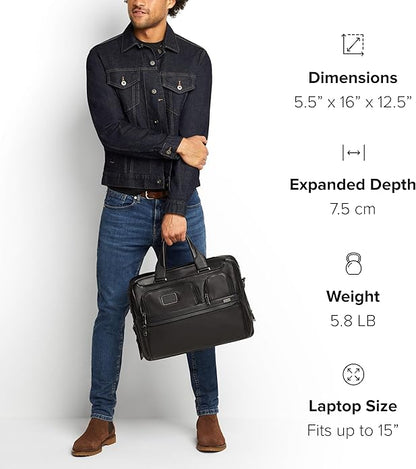 TUMI Alpha Expandable Organizer Laptop Briefcase - 15-Inch Laptop Briefcase Organizer for Men & Women - Travel Laptop Bag - Black Leather
