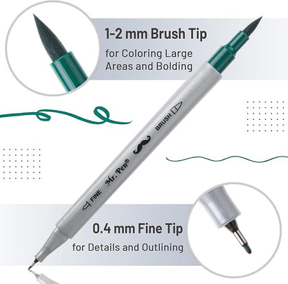 Mr. Pen- Dual Tip Brush Pens, 12 Colors, Art Markers for Kids Adults Coloring