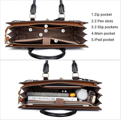 Telena Laptop Tote Bag for Women, 15.6 Inch Shoulder Tote Bag Leather Briefcase for Women, Large Capacity Handbag Bags