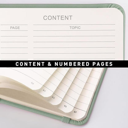 RETTACY Journaling Notebooks, A5 Lined Journal Notebook with 192 Numbered Pages, 5.7'' × 8.3'' Medium Size, for Writing, Work, Office, Leather Hardcover, 100 GSM Thick Paper (Sage Green)