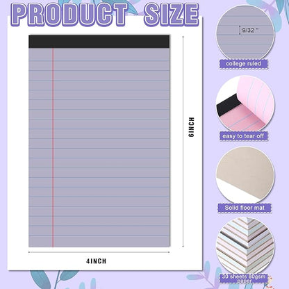 Lincia 24 Pcs 4" x 6" Legal Pad Writing Notepads Small Legal Pad College Ruled 30 Sheets Multiple Color Lined Note for Work 80 Gsm Paper for Grocery List Shopping List (Cute Color)