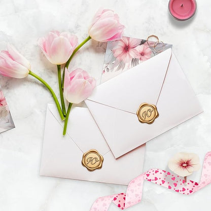 Yoption Initial W Wax Seal Stickers, 100 Pack Antique Gold Self Adhesive Letter Envelope Seal Stickers for Wedding Party Birthday Christmas (W)