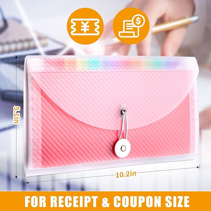 Nicecho Receipt Coupon Organizer, 13 Pockets Small Accordion File Organizer with Labels for Receipt Cards, Bill Business, Coupons Storage, 10.2X 5.1 Inches (Transparent)