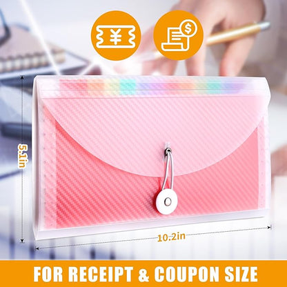 Nicecho Receipt Coupon Organizer, 13 Pockets Small Accordion File Organizer with Labels for Receipt Cards, Bill Business, Coupons Storage, 10.2X 5.1 Inches (Transparent)