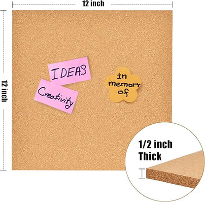 12x12" Cork Board Tiles Bulletin Board, 1/2" Thick Small Square Cork Boards for Walls, Self-Adhesive Cork Tiles for Home, Office, School, Bulletin Board Decorations(12mm,1pc)