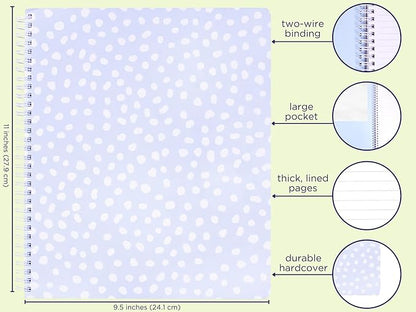 Steel Mill & Co Cute Large Spiral Notebook College Ruled, 11" x 9.5" with Durable Hardcover and 160 Lined Pages, Light Blue Dots
