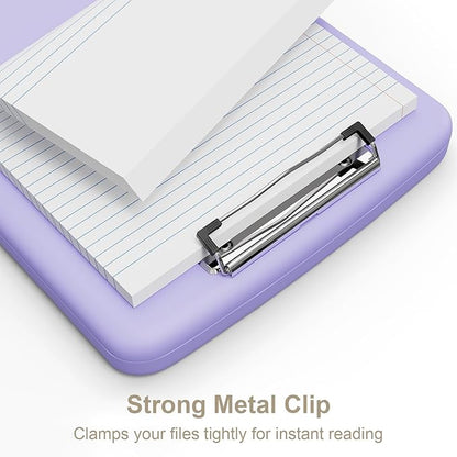 Piasoenc Clipboard with Storage, 8.5 x 11 Organization Box with Pen Holder and A4 Legal Paper Folder, Heavy Duty Plastic, Folio & Side-Opening, Low Profile Clip, for Nurses, Teachers, Purple