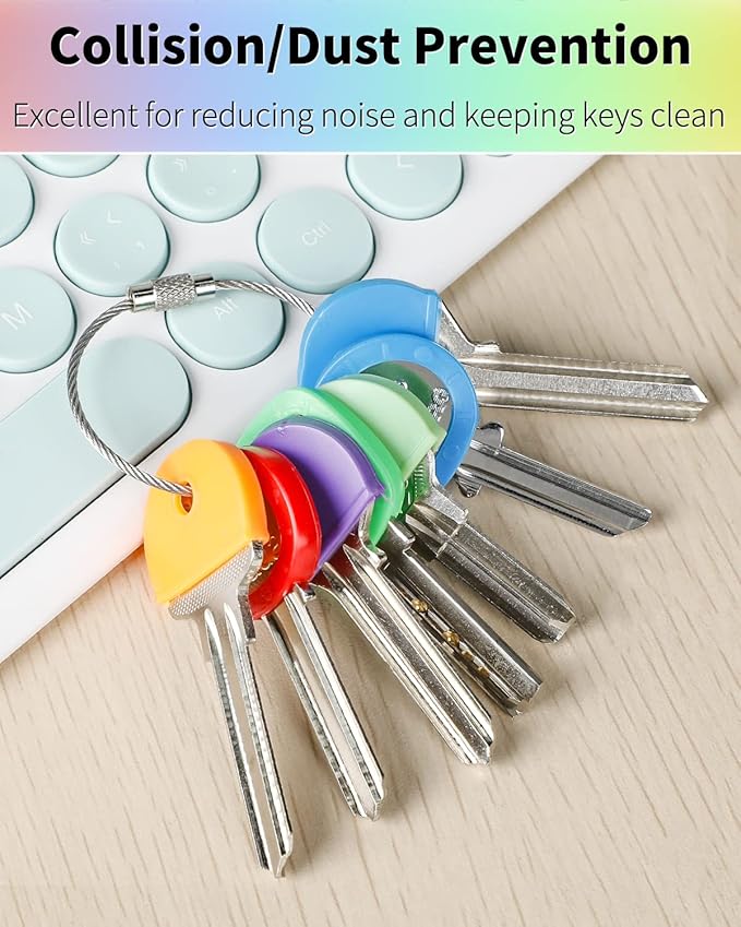 Vibit 16 Pack Colorful Plastic Key Cap Tags and Identifier Covers for Standard Flat House Keys, 2 Styles