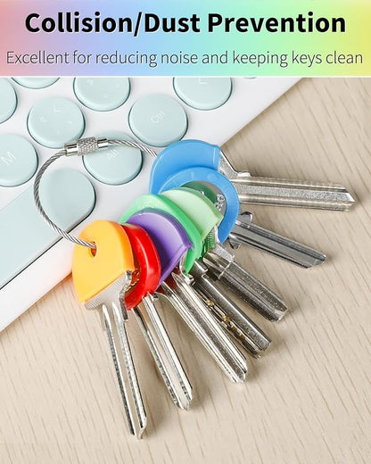 Vibit 48 Pack Key Cap Tags Set in 8 Assorted Colors Plastic Key Identifier Coding Label Covers for Standard Flat House Keys, 2 Styles