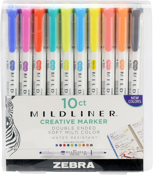Zebra Pen Mildliner Double Ended Highlighter Set, Broad and Fine Point Tips, Assorted Refresh and Friendly Ink Colors, 10-Pack (78501)