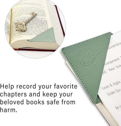 Leather Square Bookmarks - 3 Pieces Retro Flower Print Book Markers Clip Set for Teachers Students Book Reading Lovers, for School Office Home Supplies, Wayzton Corner Page Book Marks