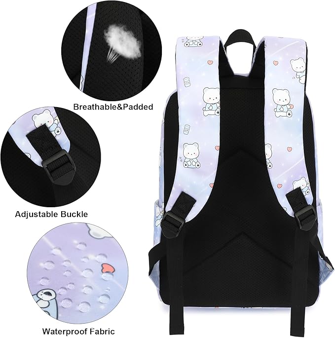 Bear School Backpack for Teens Girls, Womens College Bookbags Laptop Backpacks (Purple)